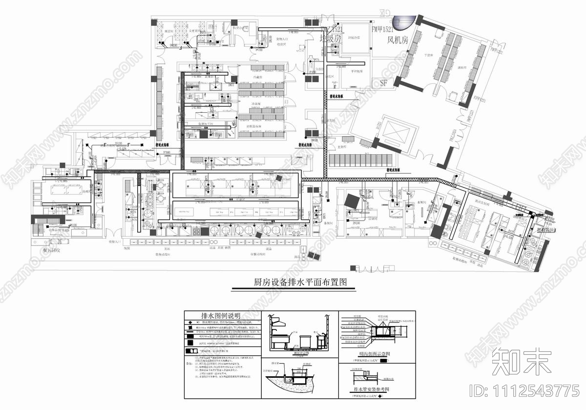 3000㎡员工食堂厨房CAD施工图cad施工图下载【ID:1112543775】