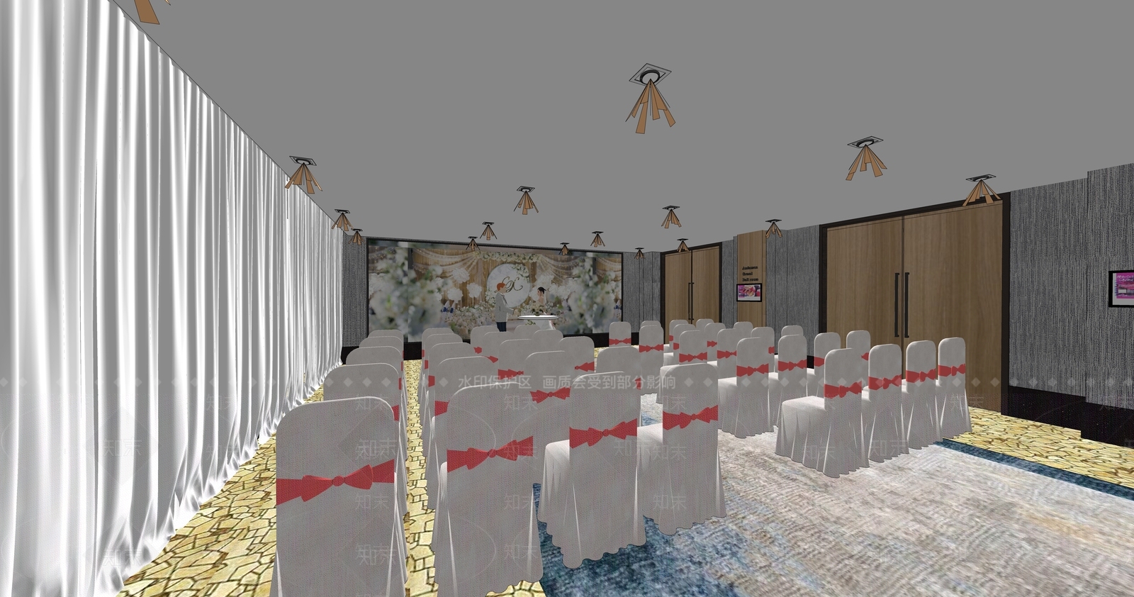 现代酒店宴会厅SU模型下载【ID:1112551706】