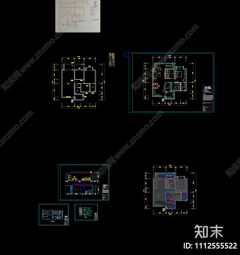 简约风家装施工图cad施工图下载【ID:1112555522】