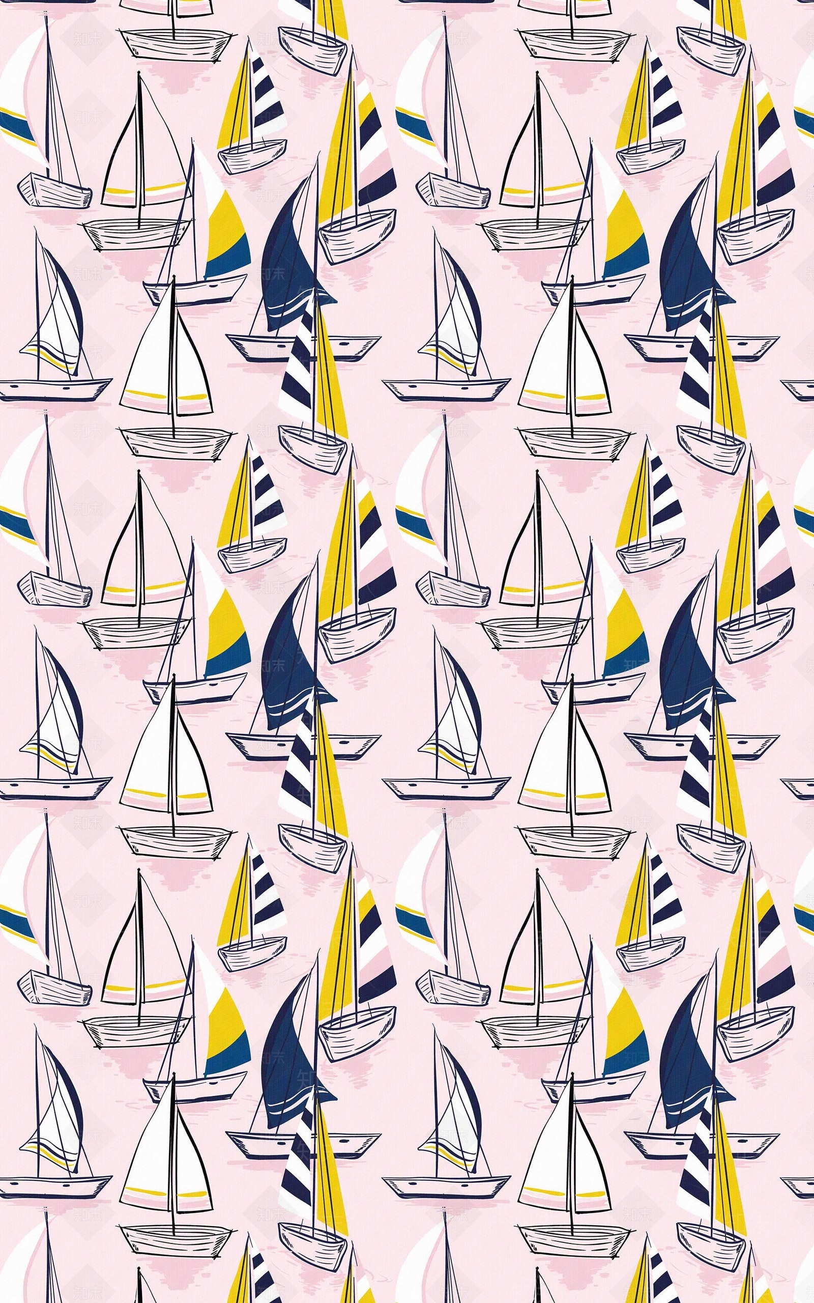 儿童卡通帆船印花壁纸贴图下载【ID:1112560126】