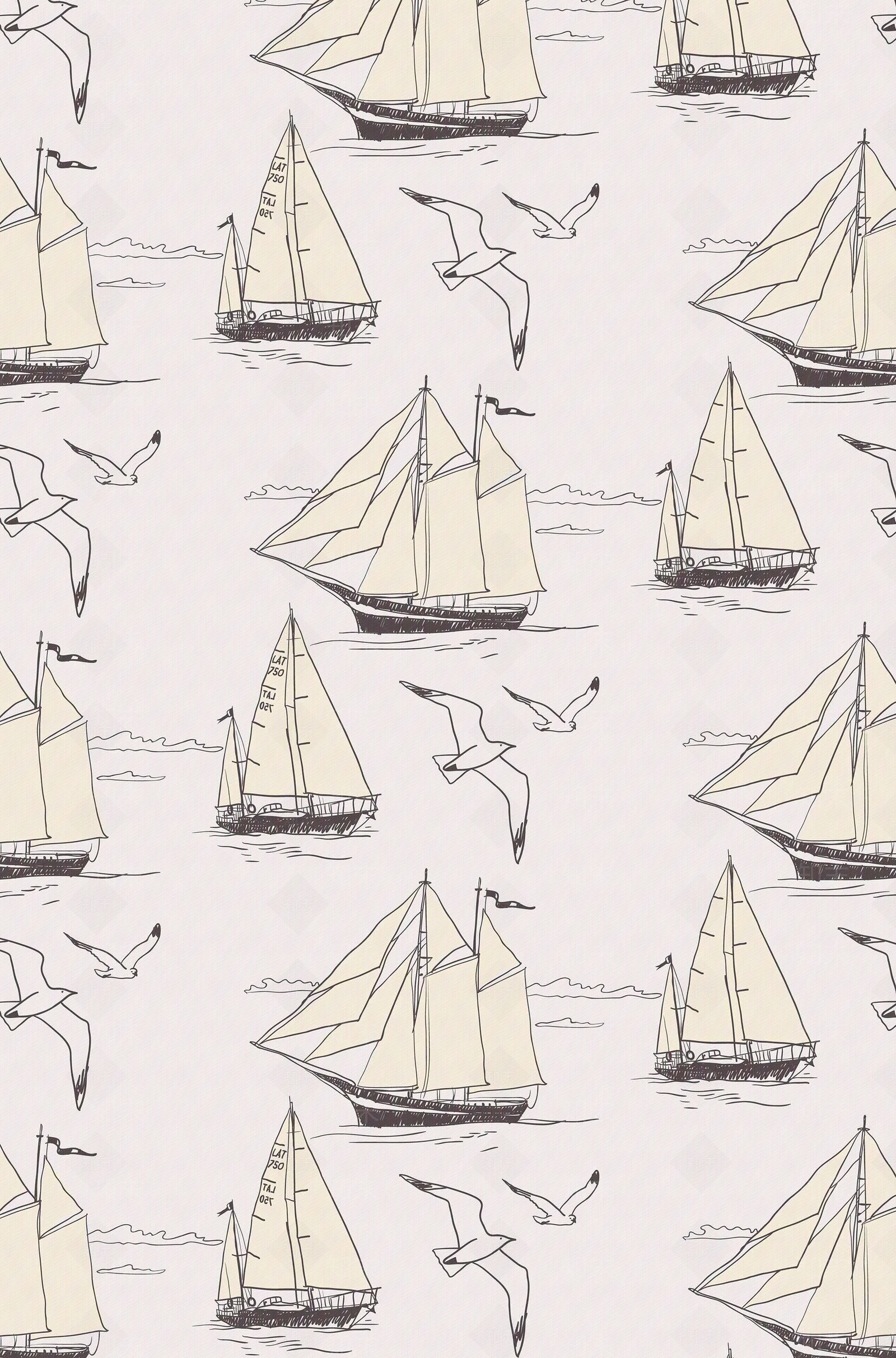 儿童卡通帆船海鸥壁纸贴图下载【ID:1112567611】