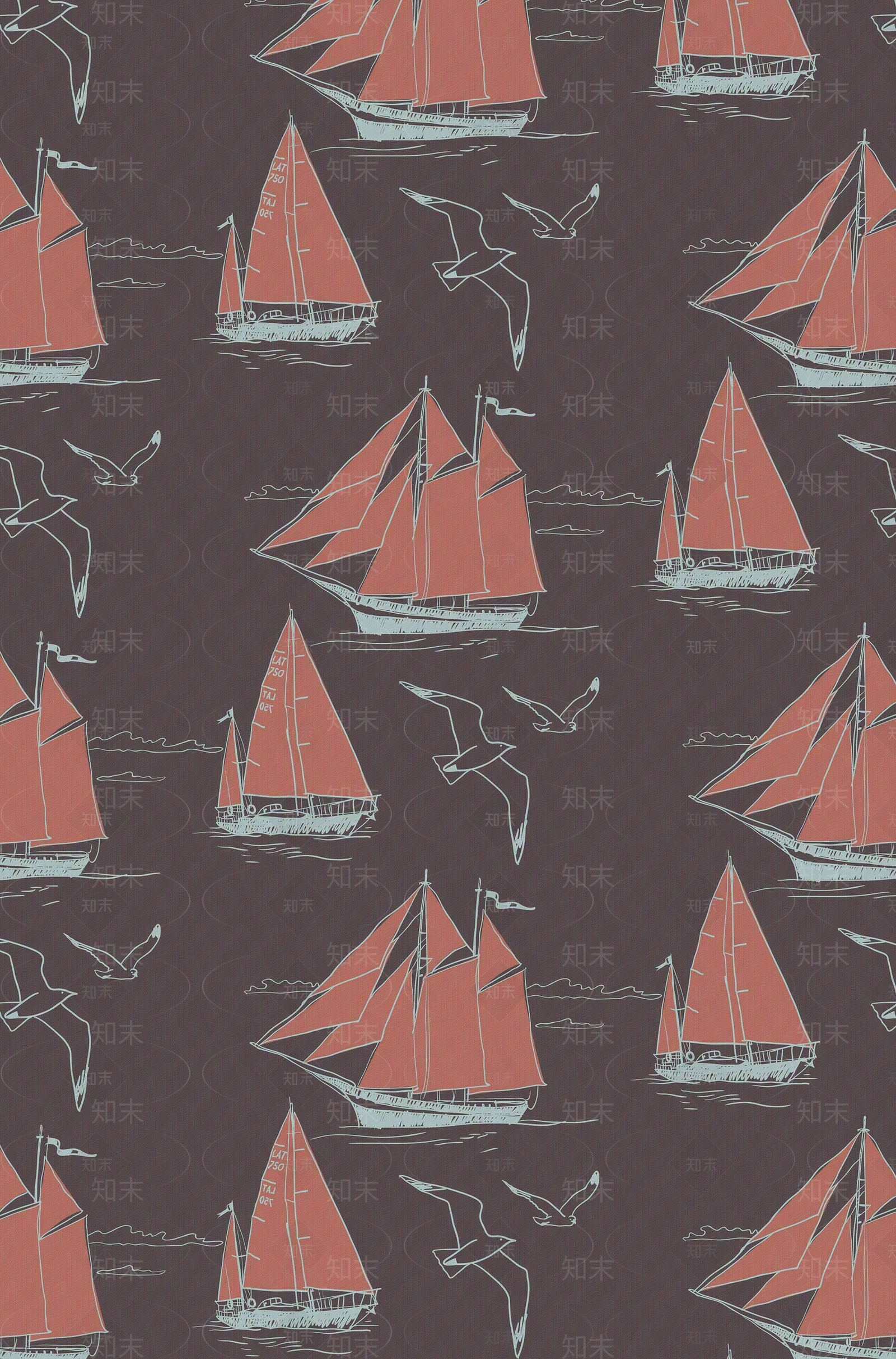 儿童卡通帆船海鸥壁纸贴图下载【ID:1112567675】