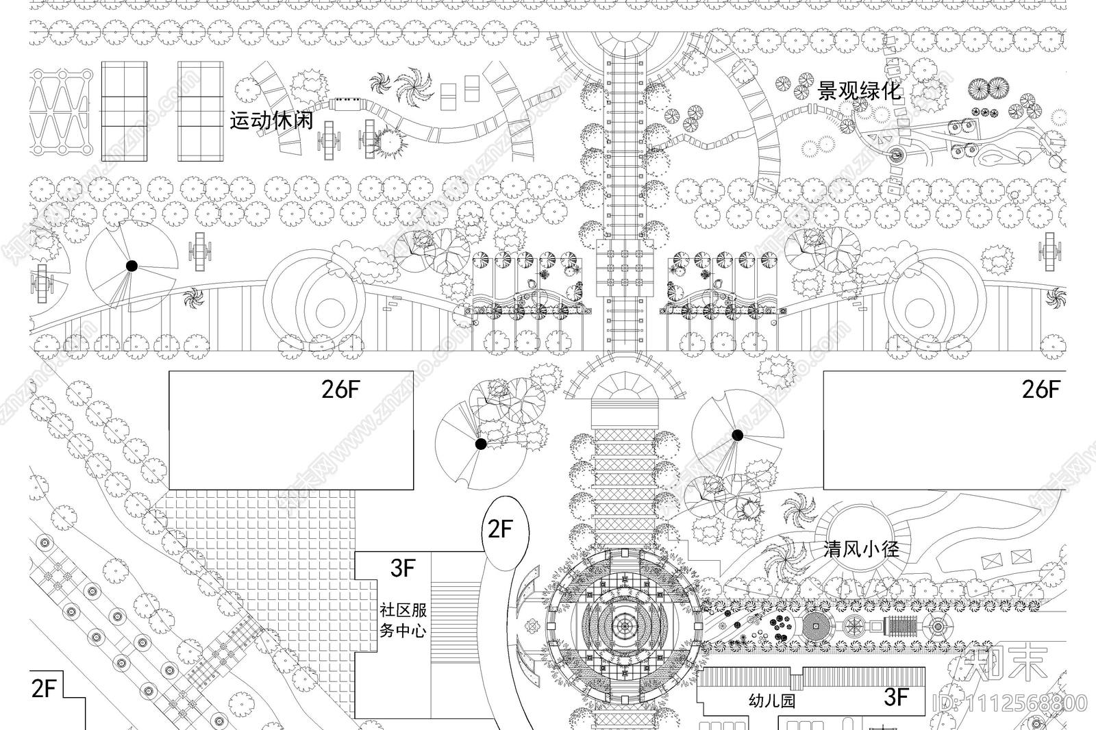 高层小区景观规划平面图施工图下载【ID:1112568800】