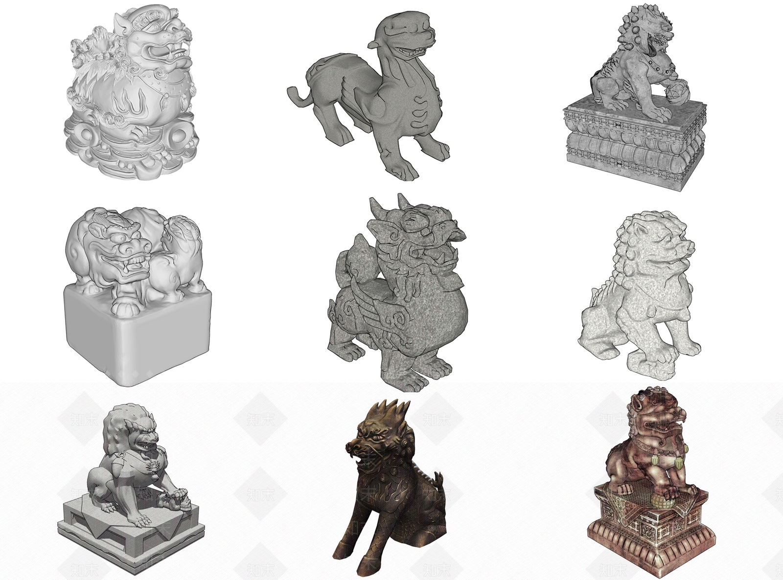 中式石狮子SU模型下载【ID:1112537813】