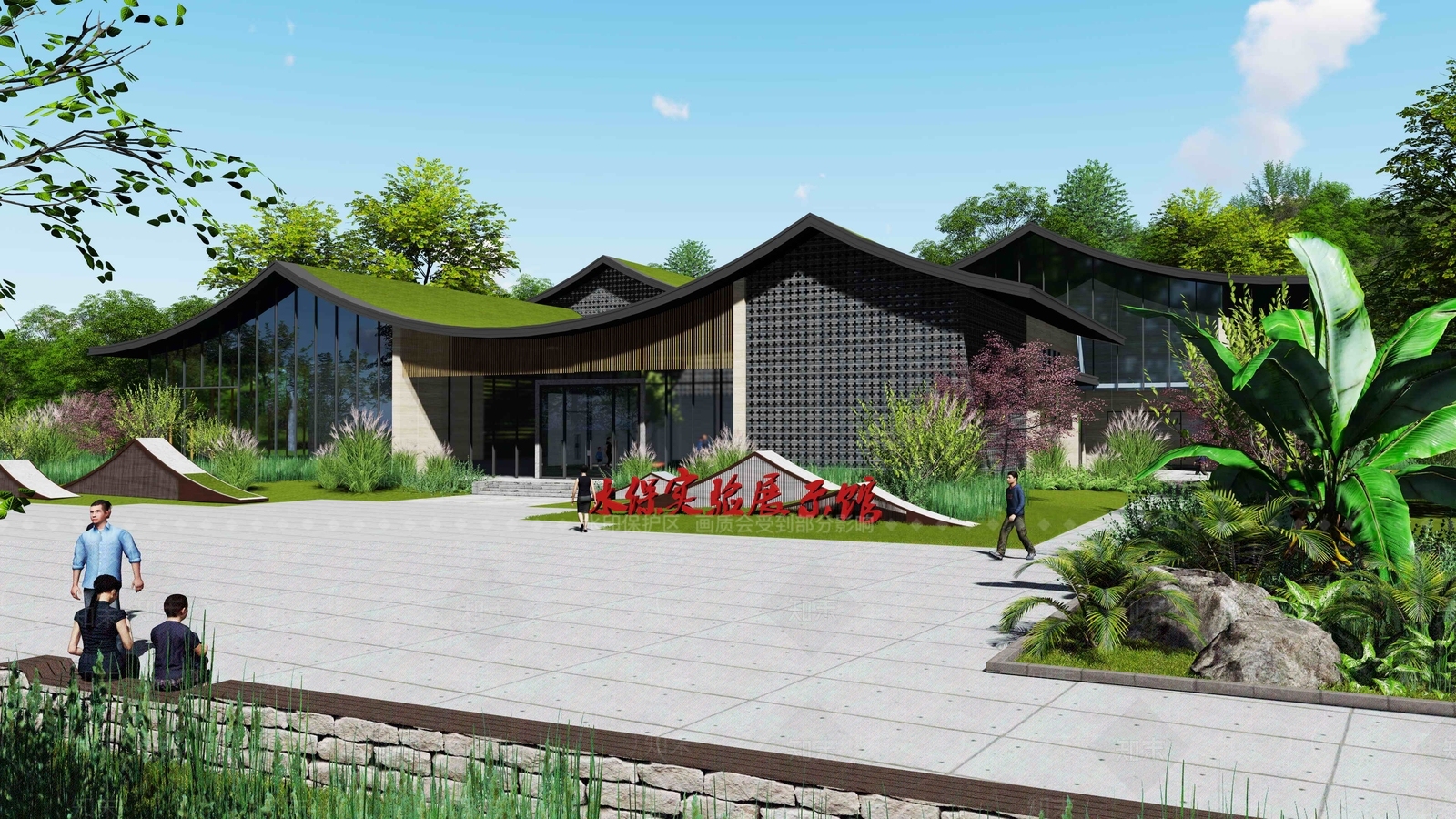 新中式展览馆建筑SU模型下载【ID:1112771658】