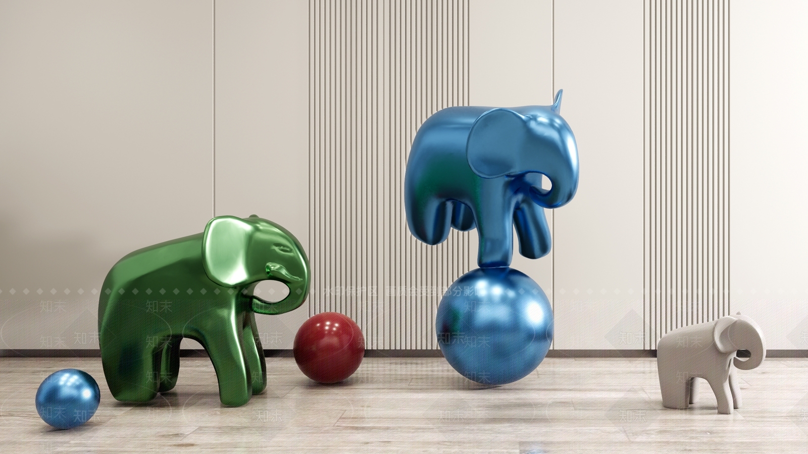 现代大象雕塑SU模型下载【ID:1112573092】