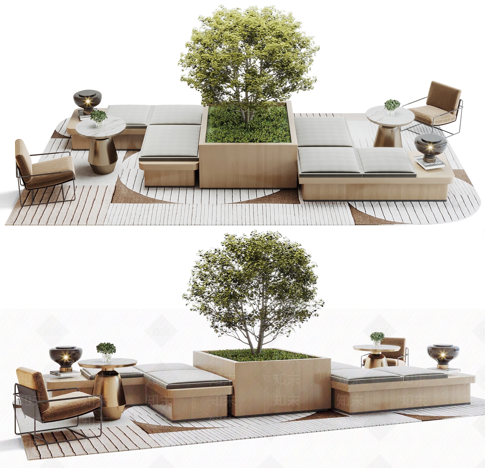 现代景观座椅3D模型渲染效果图