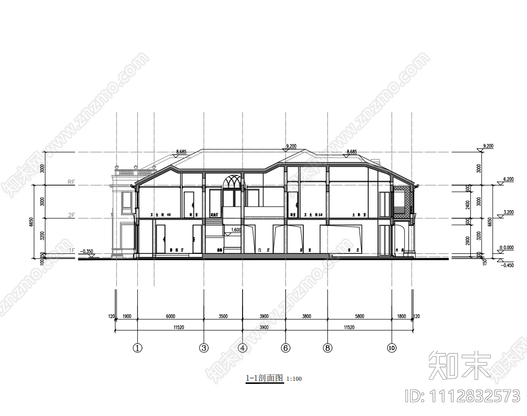 别墅建筑扩初施工图cad施工图下载【ID:1112832573】