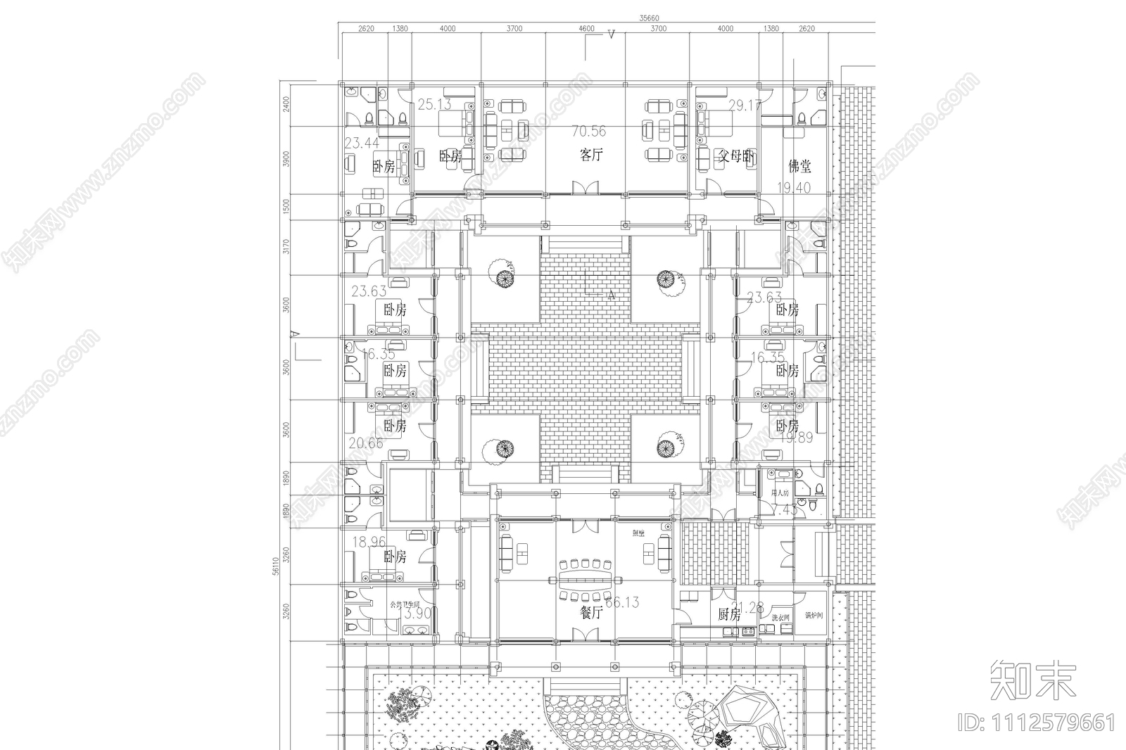 经典四合院平立面施工图下载【ID:1112579661】