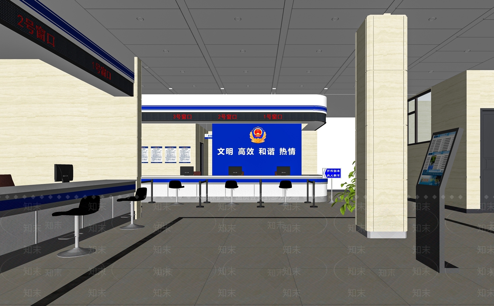 现代公共办事大厅SU模型下载【ID:1112581083】