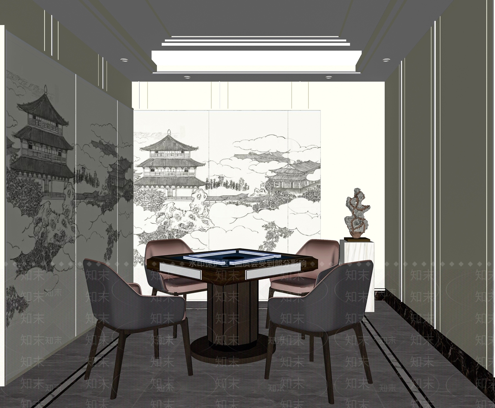 新中式棋牌室SU模型下载【ID:1112586673】