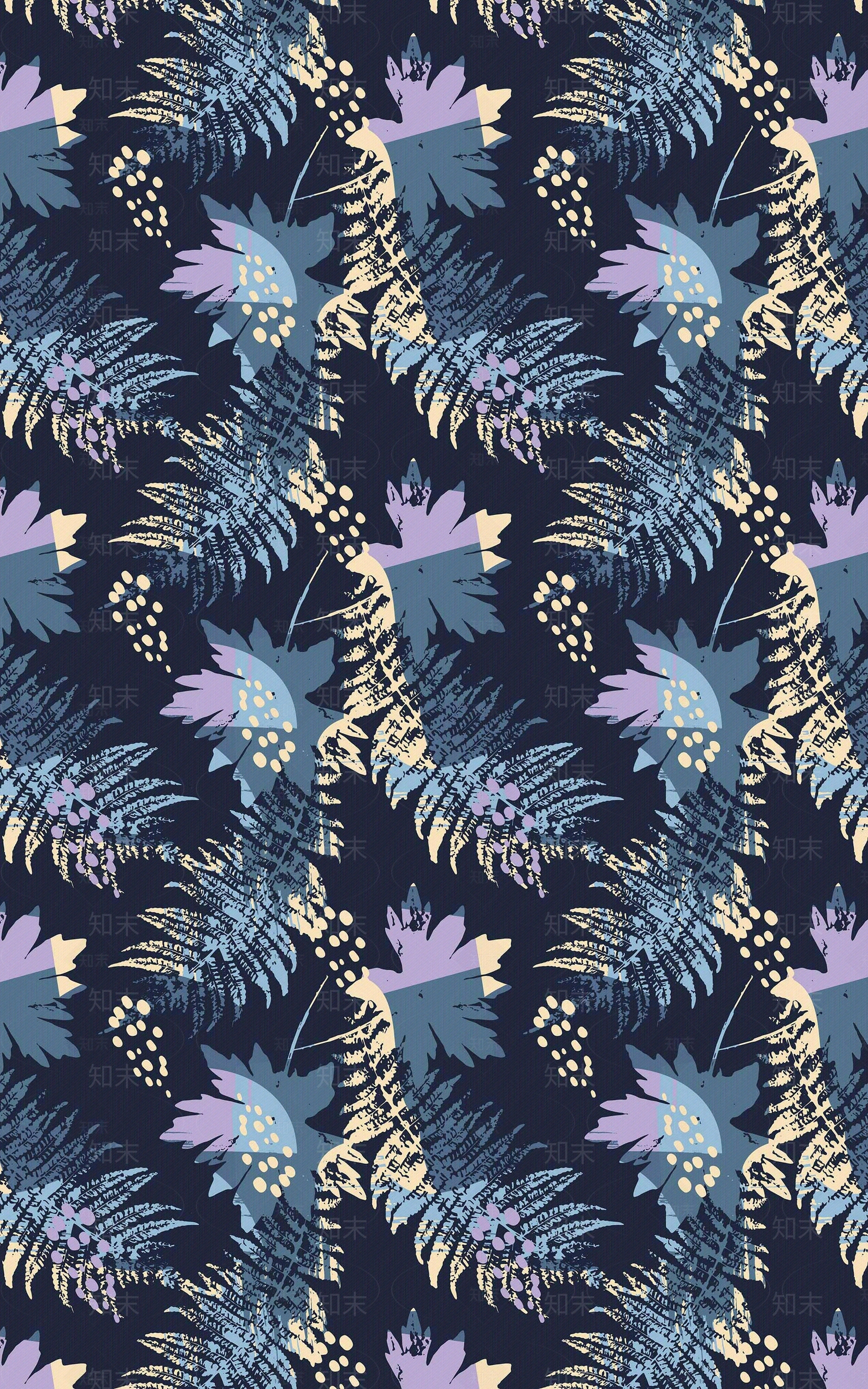 蓝色抽象手绘枫叶壁纸贴图下载【ID:1112590040】