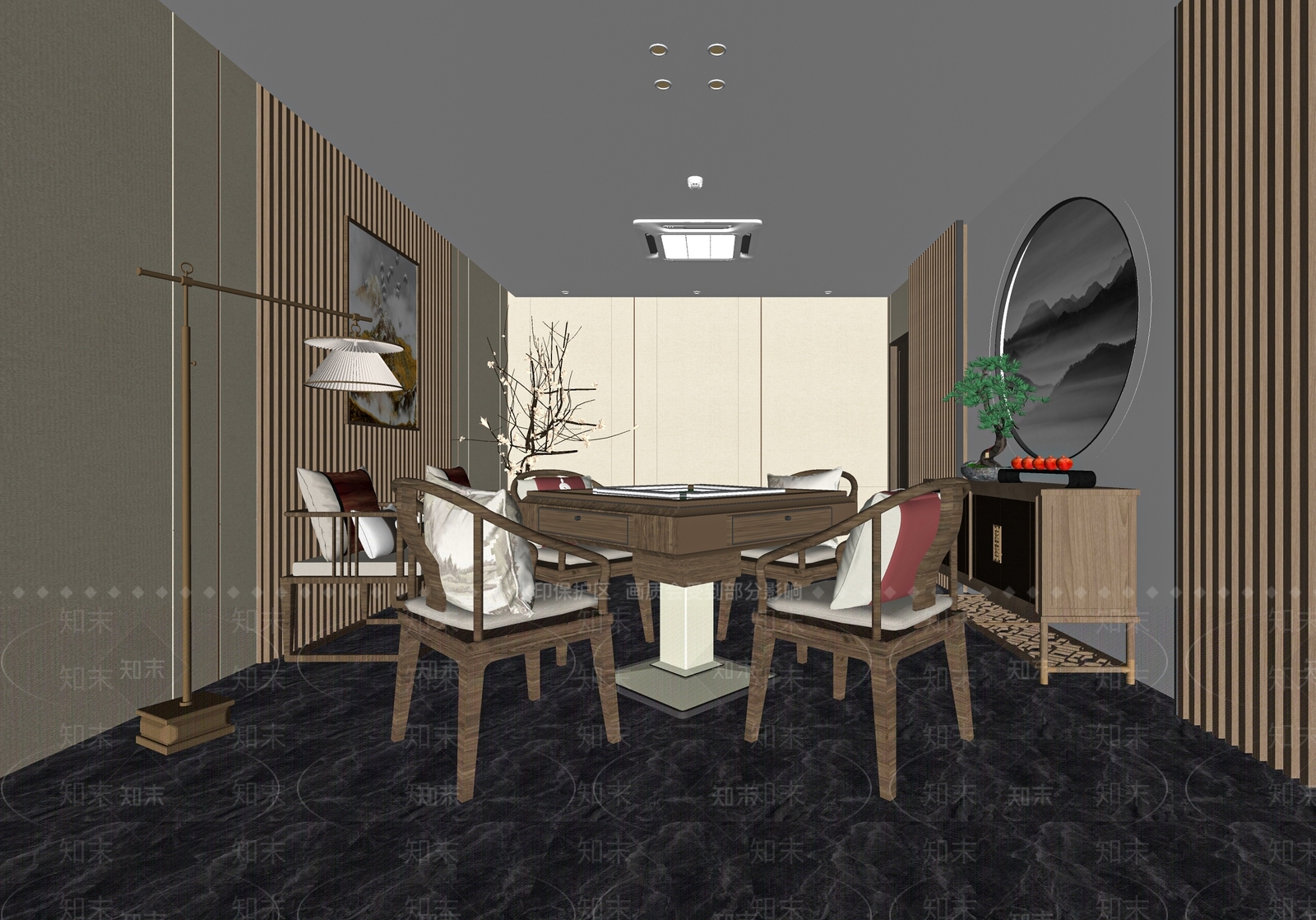新中式棋牌室SU模型下载【ID:1112591657】