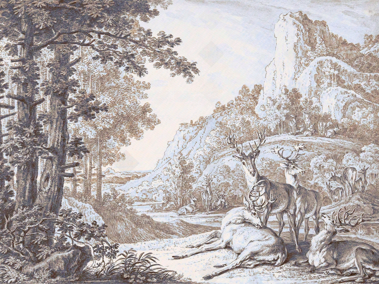 欧式森林风景壁画贴图下载【ID:1112592947】