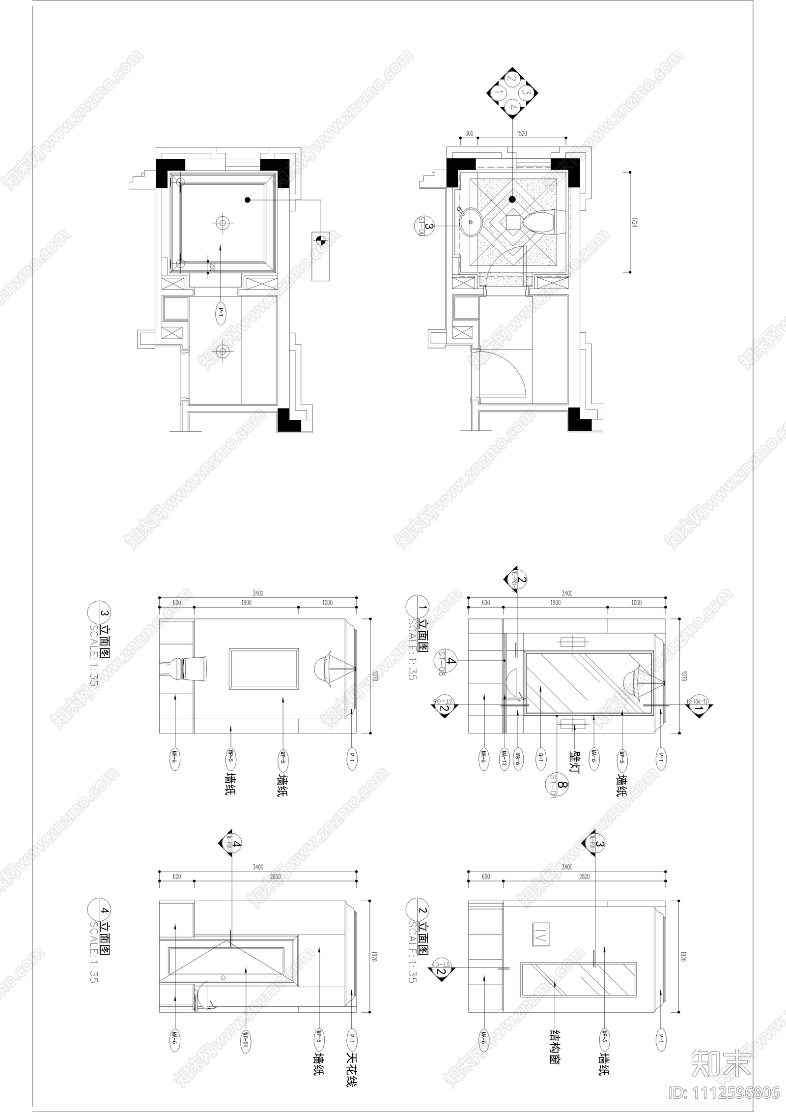 别墅家装施工图cad施工图下载【ID:1112596806】