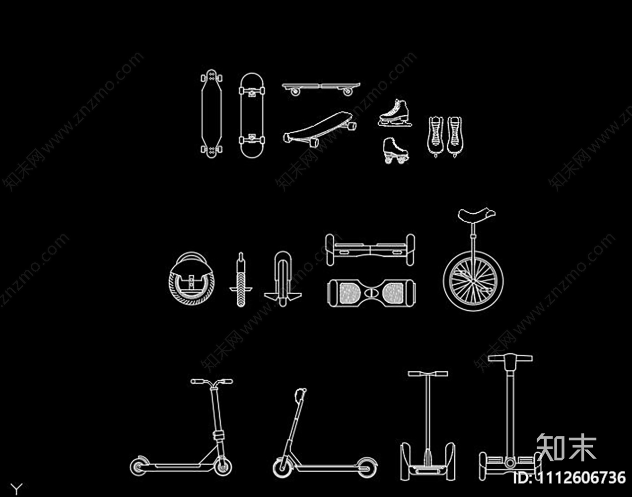 滑板车轮滑鞋CAD施工图下载【ID:1112606736】