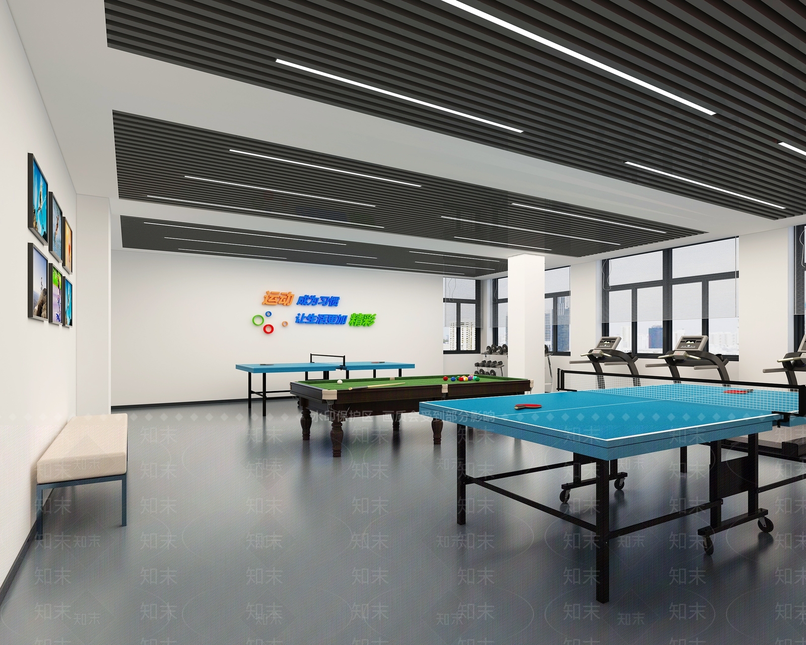 现代乒乓球室3D模型下载【ID:1112609405】