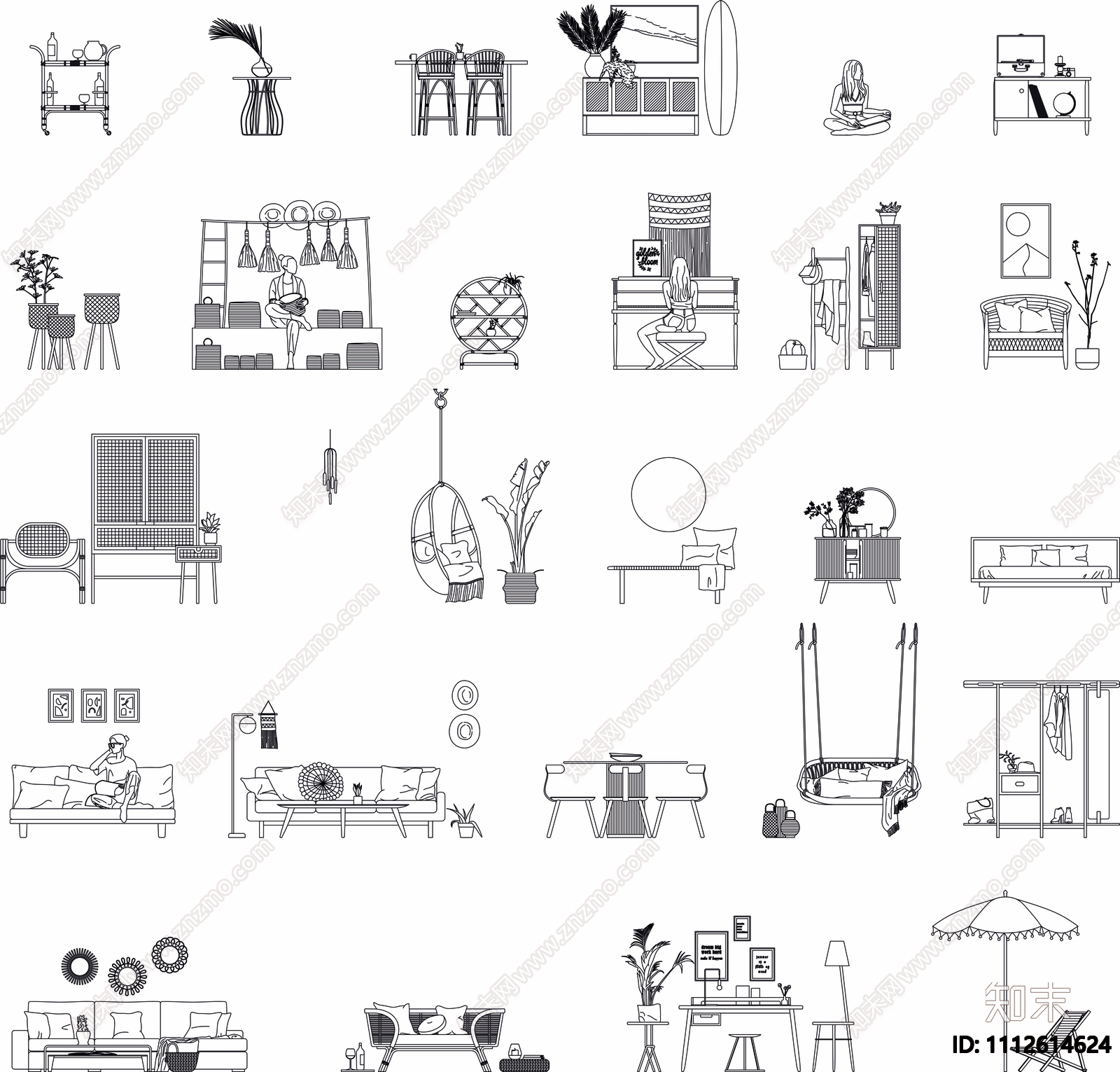 北欧风民宿家具CAD施工图下载【ID:1112614624】
