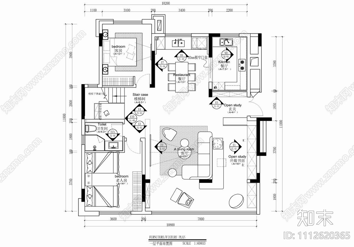 250㎡花园洋房CAD施工图施工图下载【ID:1112620365】