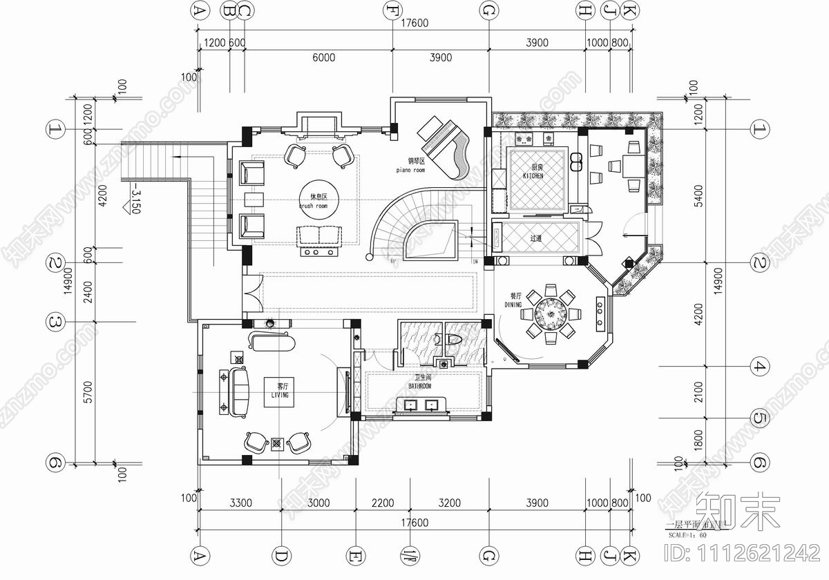 四层别墅室内装饰及花园景观CAD施工详图施工图下载【ID:1112621242】