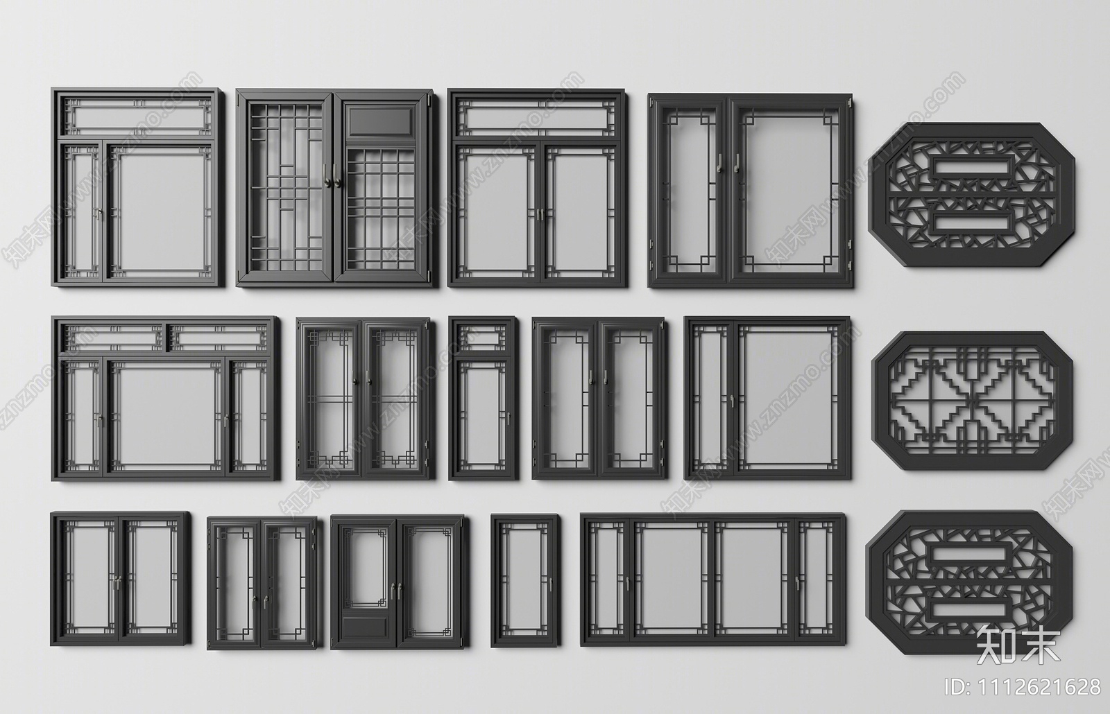 新中式窗户组合SU模型下载【ID:1112621628】