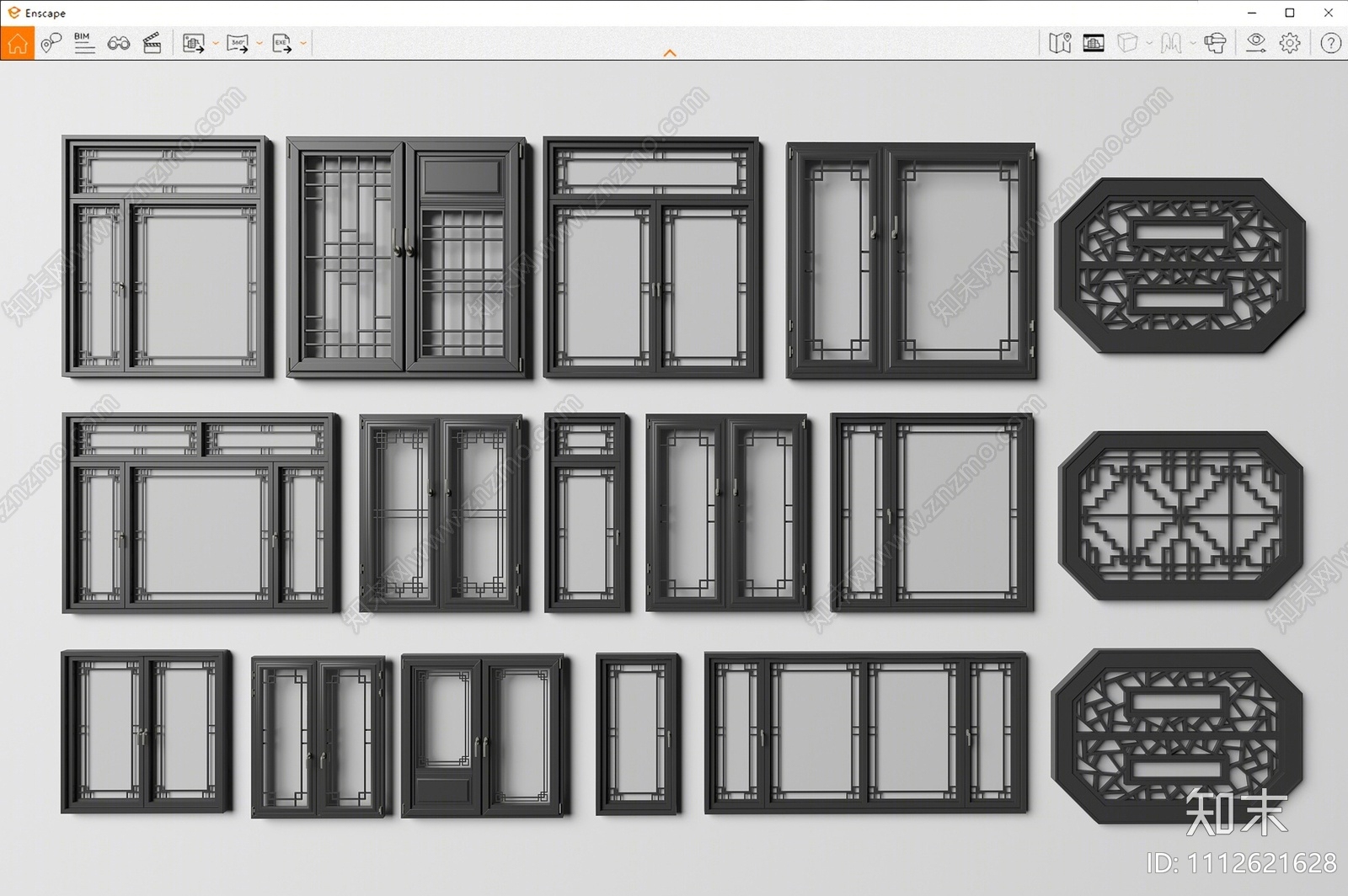 新中式窗户组合SU模型下载【ID:1112621628】