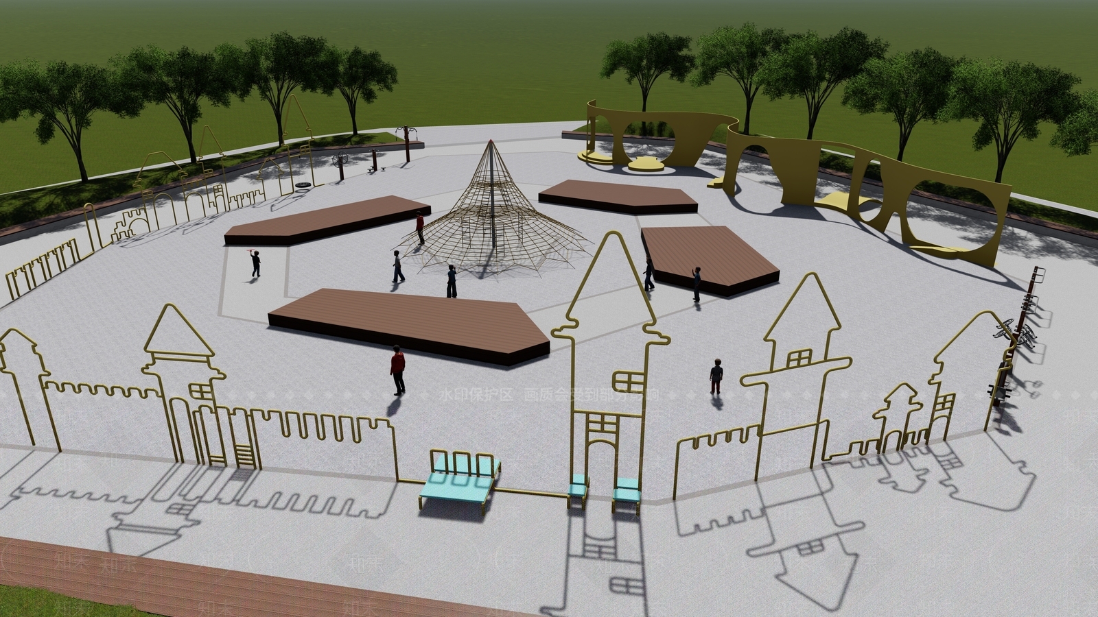 现代城堡主题儿童活动广场SU模型下载【ID:1112623723】