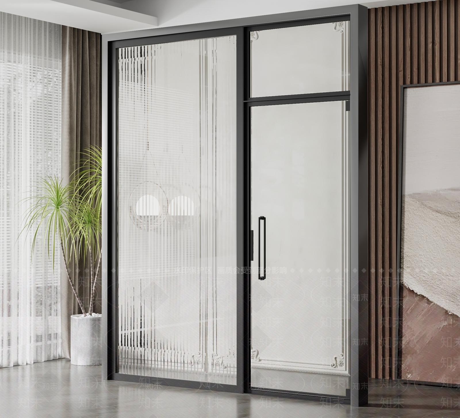 现代办公室单开玻璃门3D模型下载【ID:1112623834】