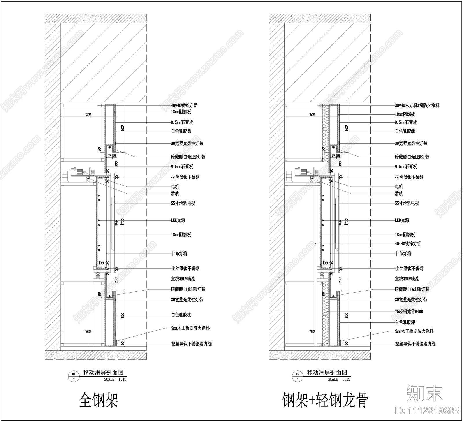 滑轨电视移动滑屏施工图下载【ID:1112819685】