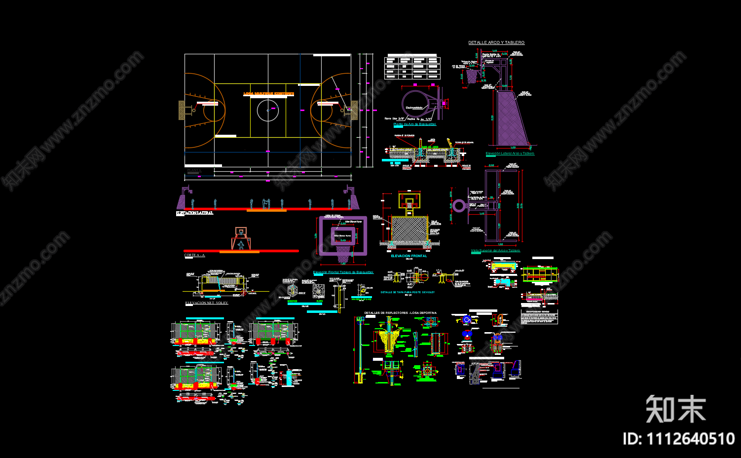 篮球场组件CAD施工图cad施工图下载【ID:1112640510】
