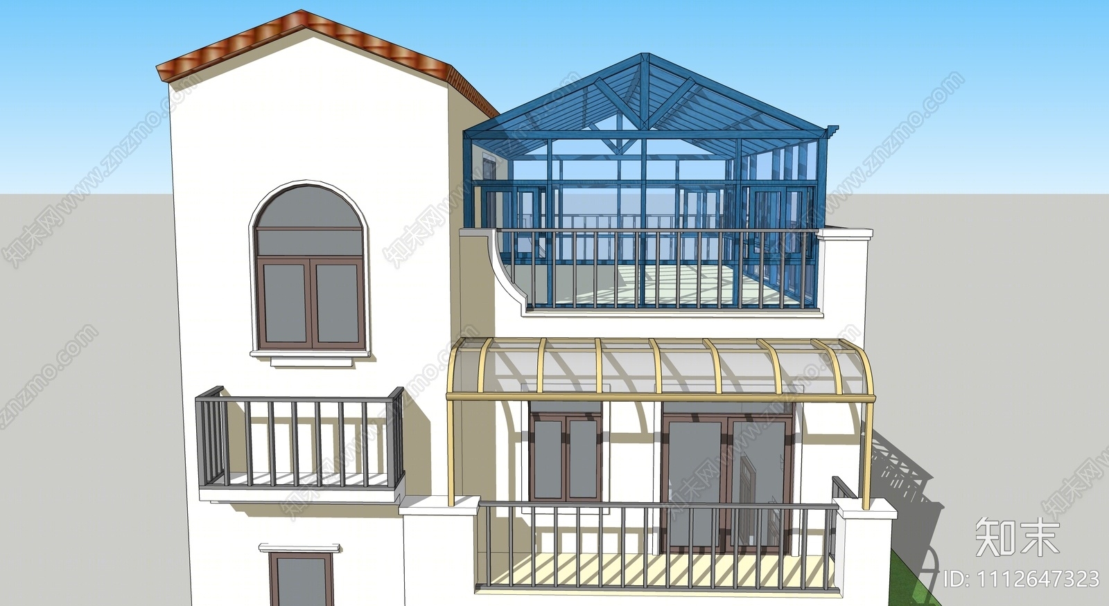 现代人字顶阳光房SU模型下载【ID:1112647323】