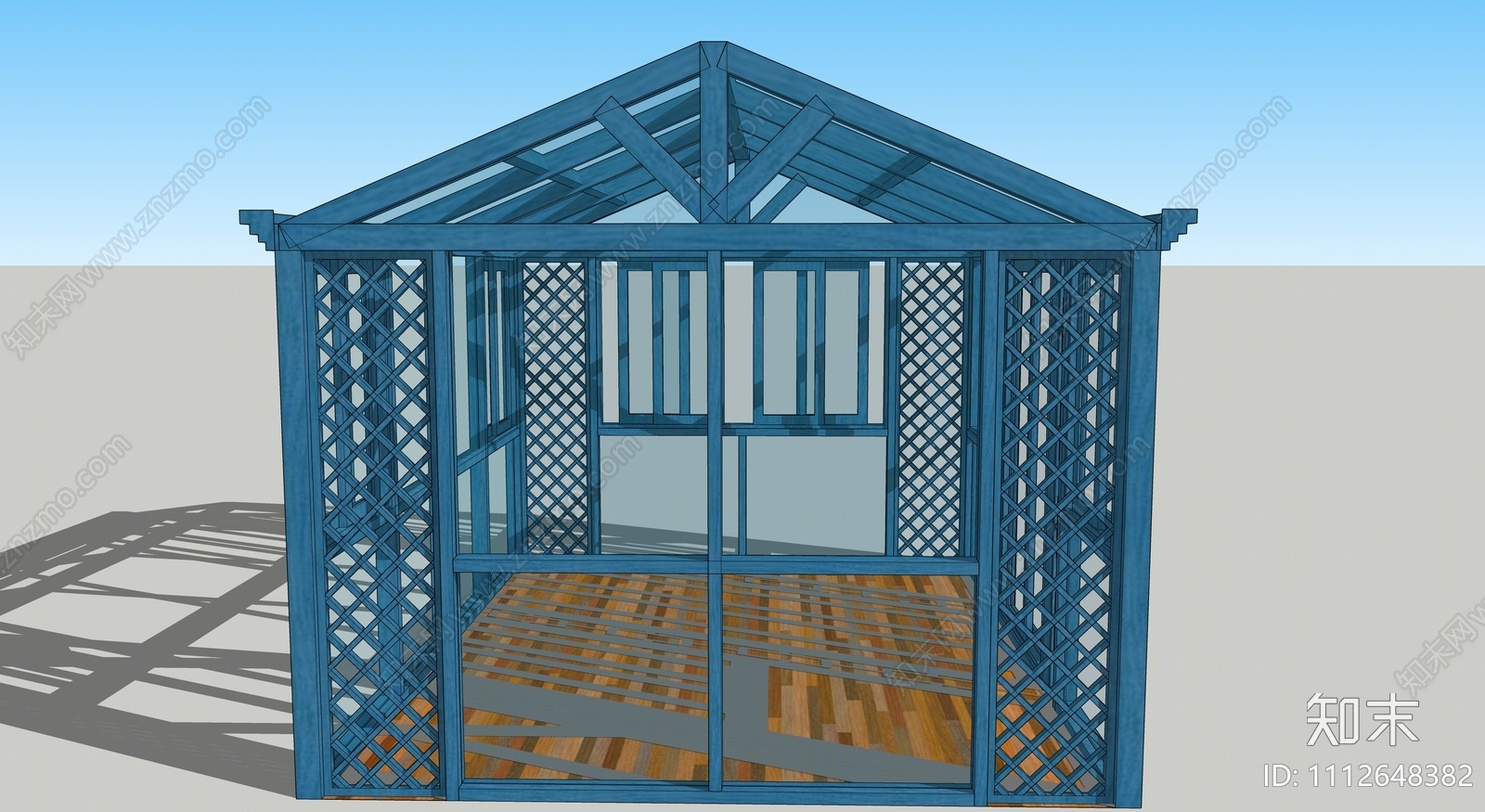 新中式人字顶阳光房SU模型下载【ID:1112648382】