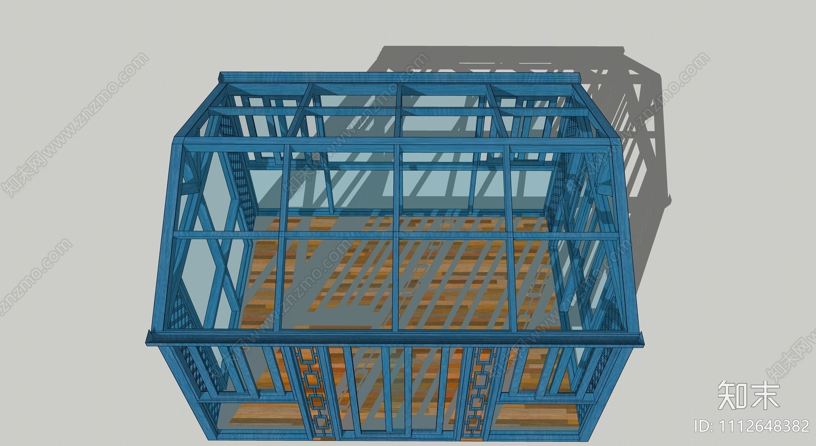 新中式人字顶阳光房SU模型下载【ID:1112648382】