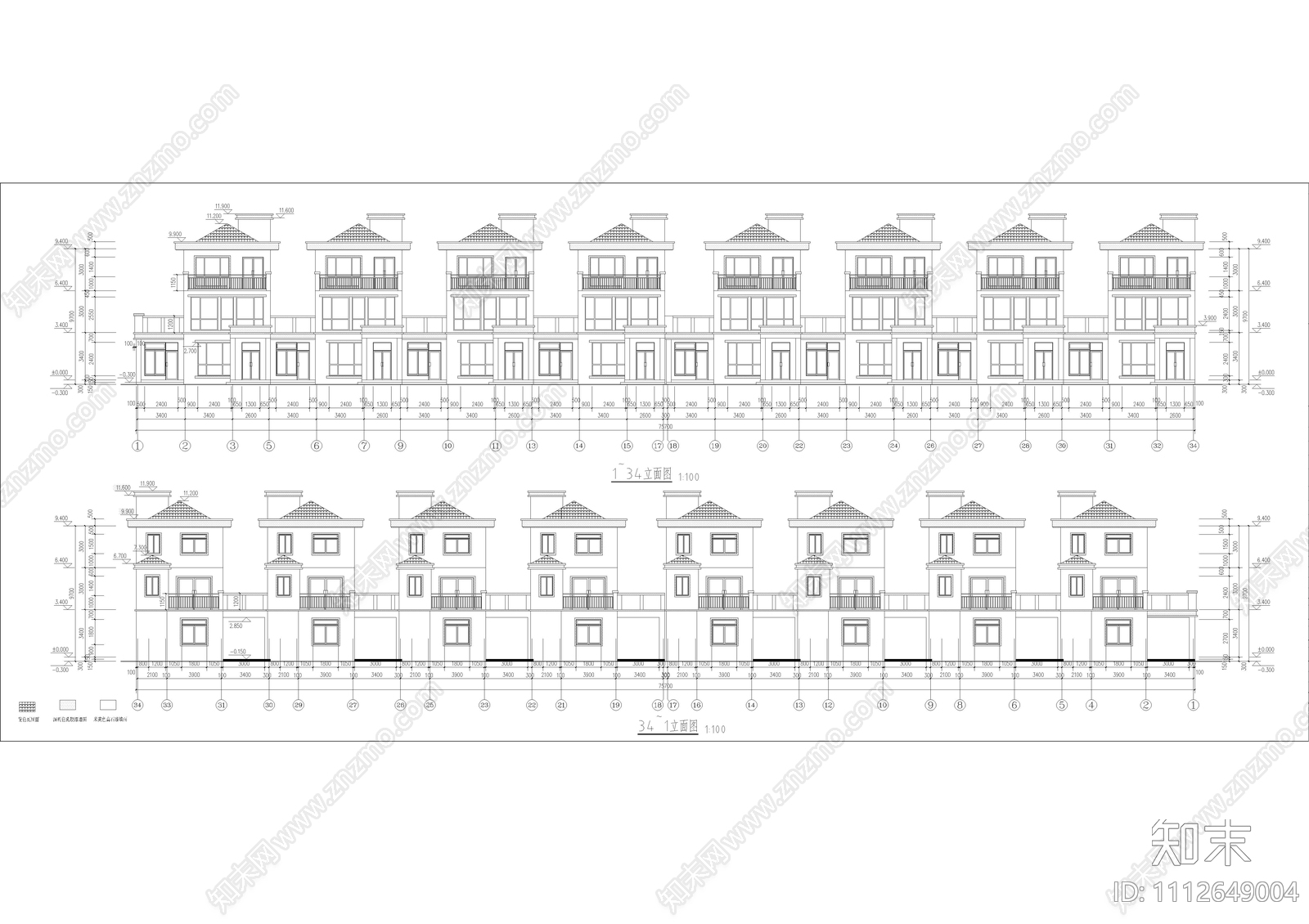 联排三层住宅建筑施工图下载【ID:1112649004】