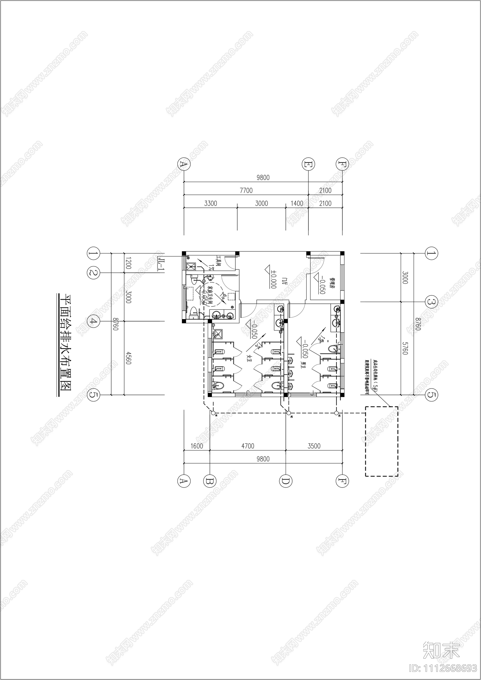 公厕建筑结构水电室内施工图下载【ID:1112668693】