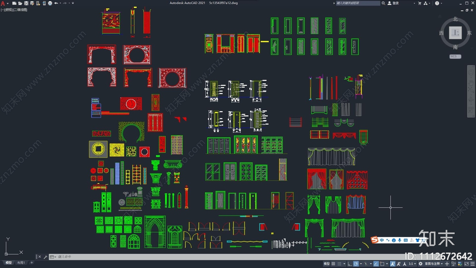 窗帘屏风门中式雕花图块施工图下载【ID:1112672642】