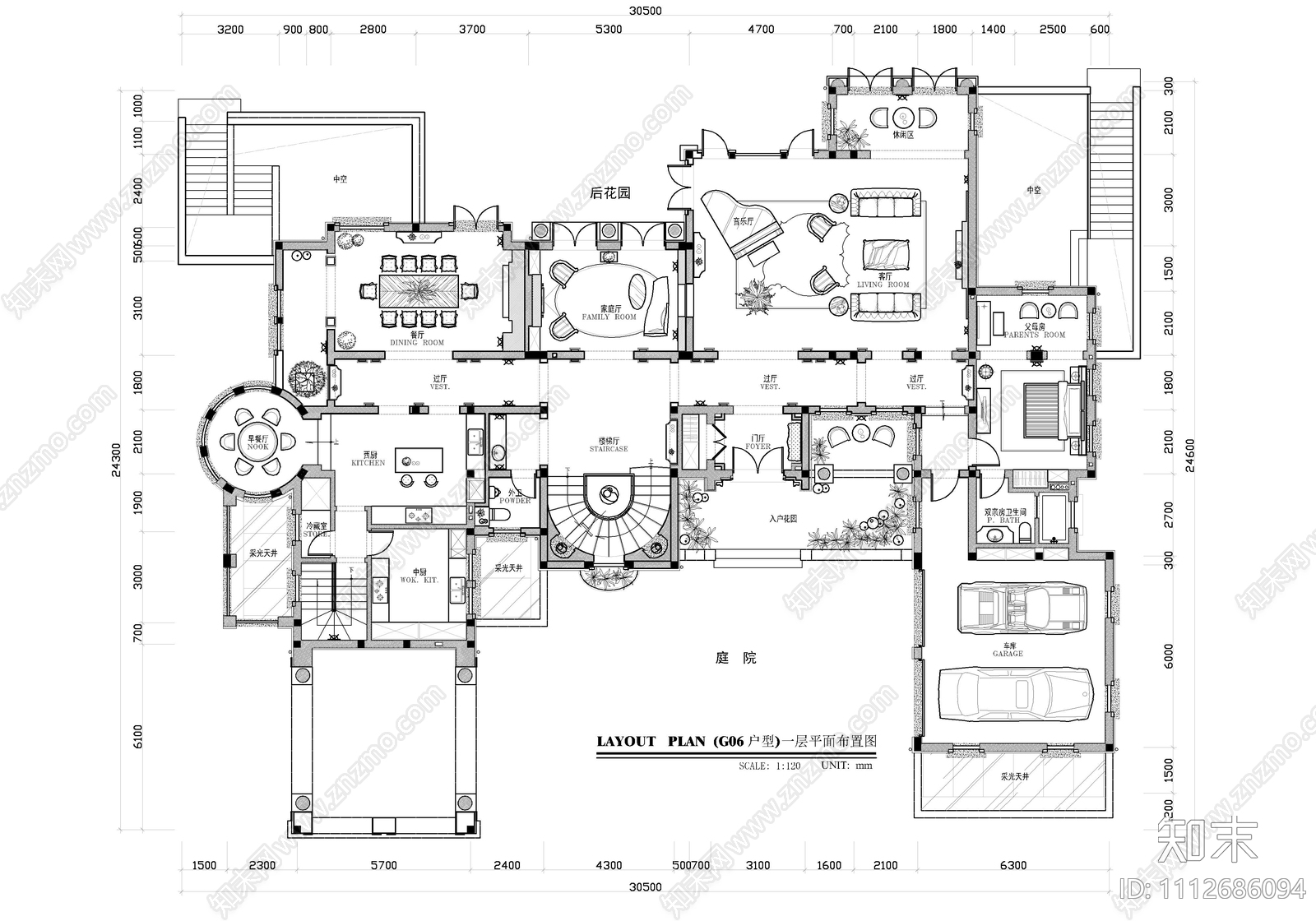 1100㎡三层别墅豪宅CAD施工图cad施工图下载【ID:1112686094】