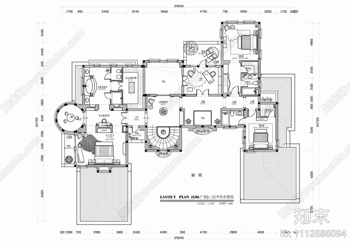 1100㎡三层别墅豪宅CAD施工图cad施工图下载【ID:1112686094】