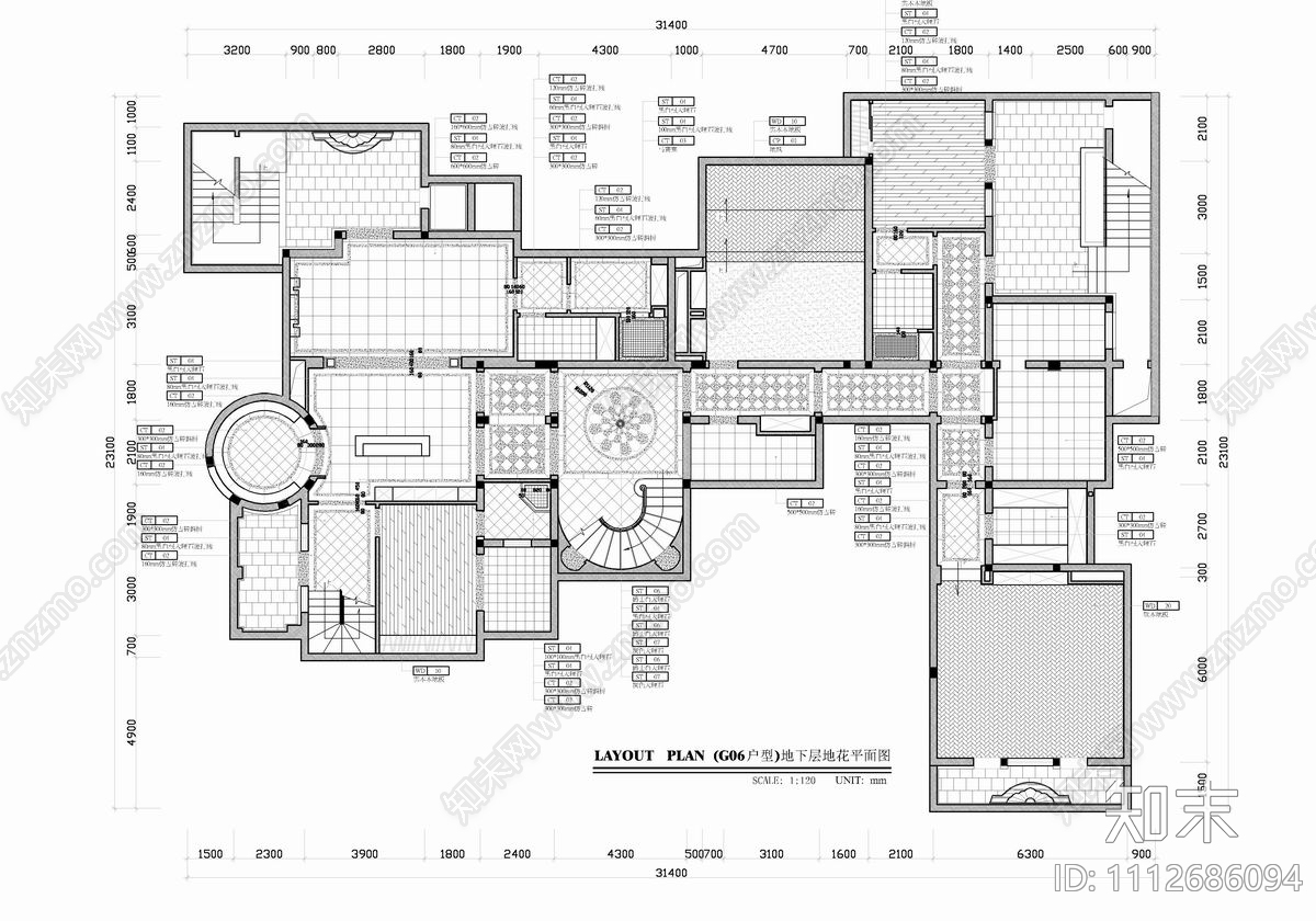 1100㎡三层别墅豪宅CAD施工图cad施工图下载【ID:1112686094】