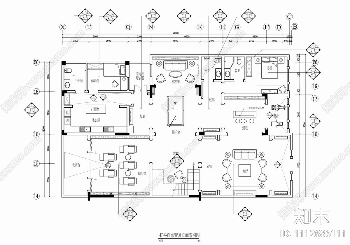 800㎡四层别墅样板房CAD施工图施工图下载【ID:1112686111】