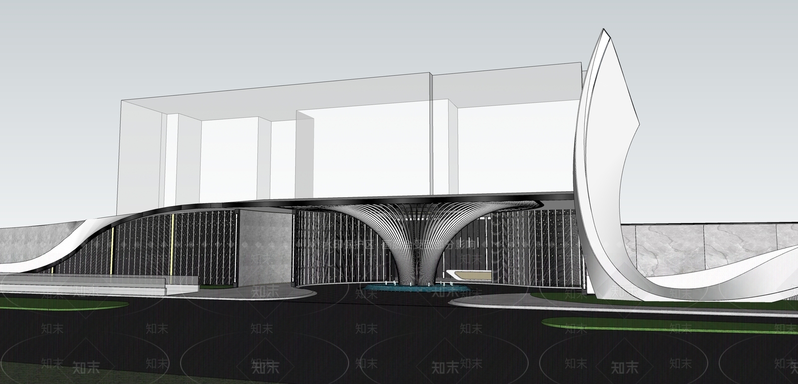 现代售楼处建筑SU模型下载【ID:1112714686】