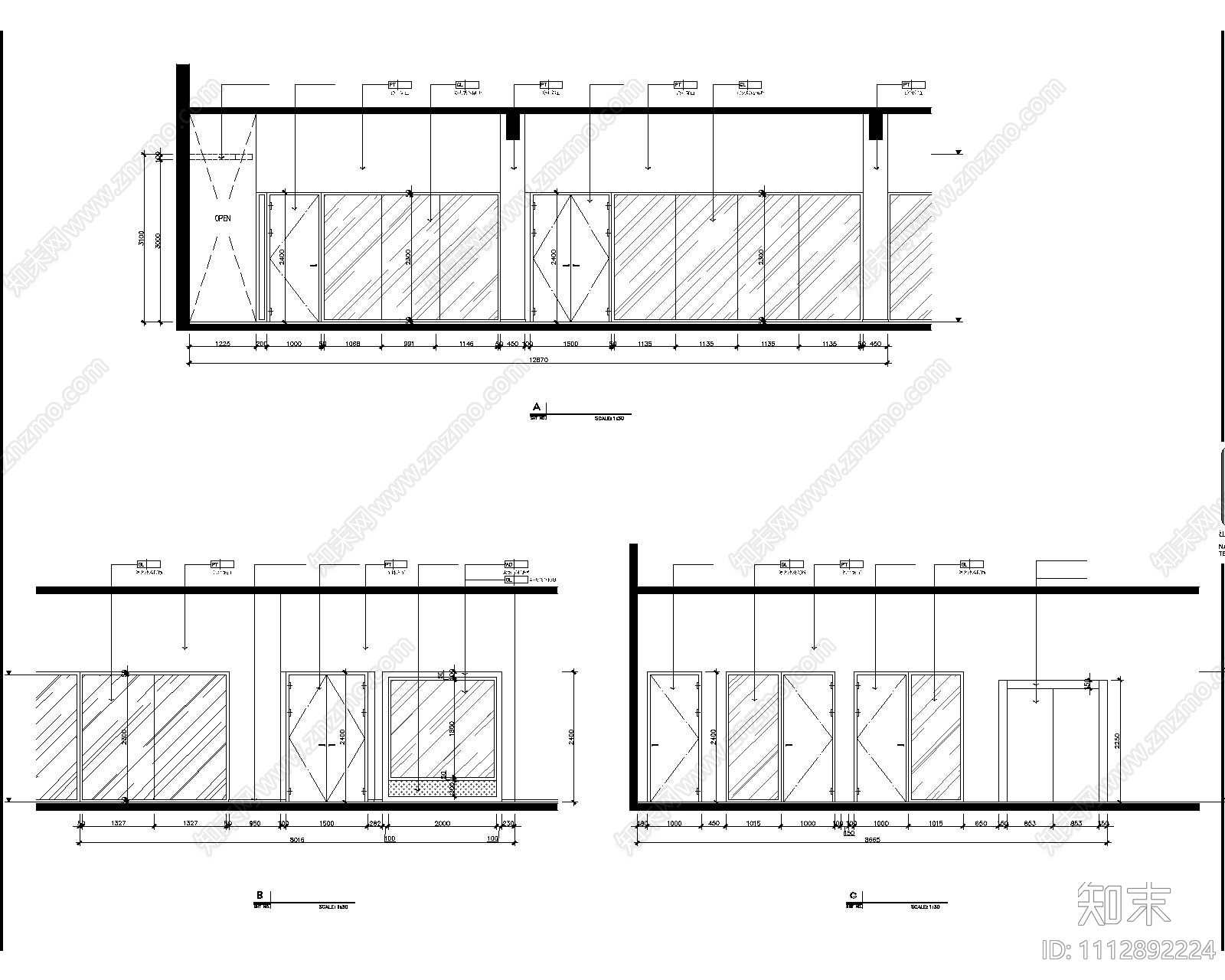 现代办公室施工图效果图cad施工图下载【ID:1112892224】