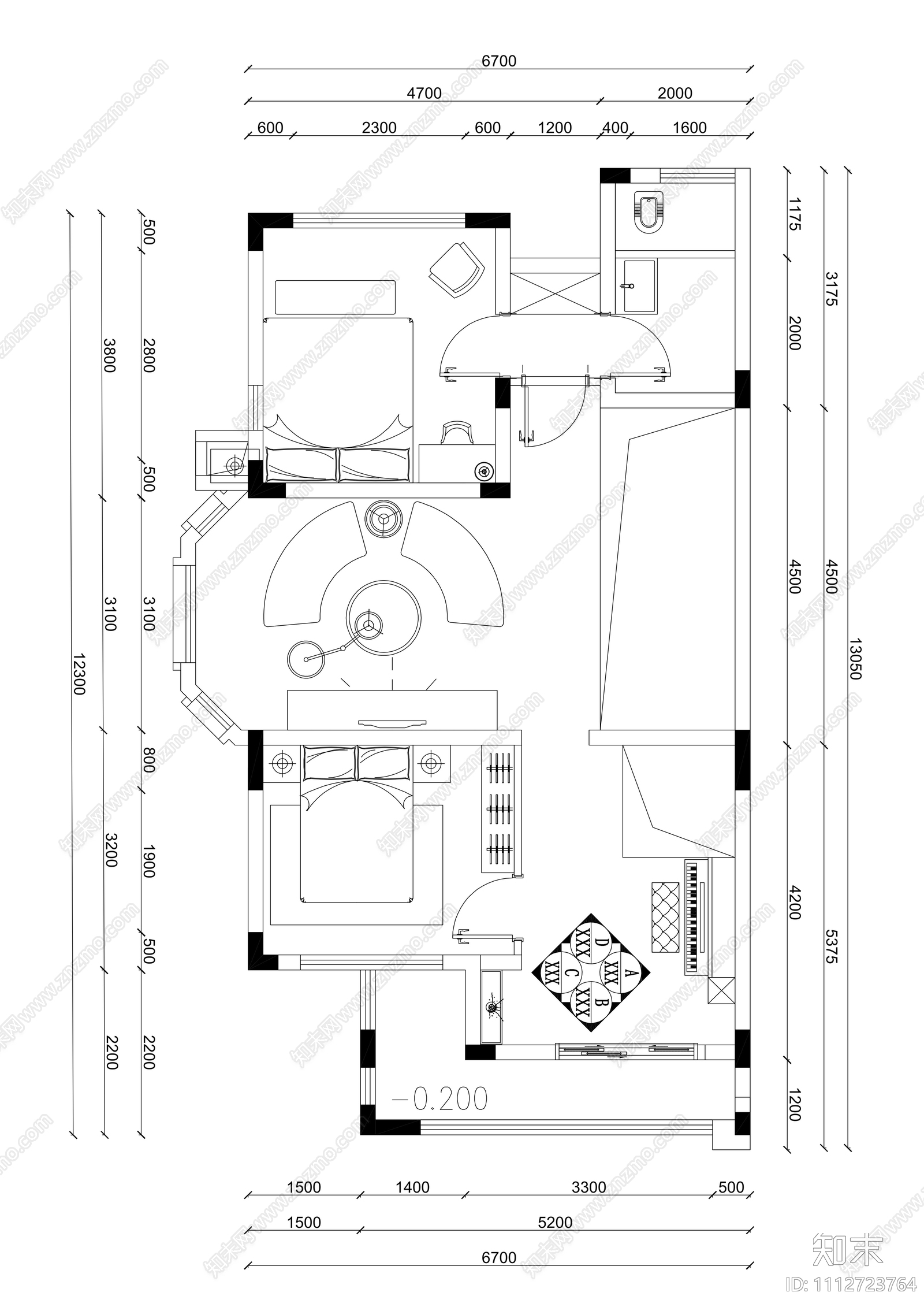 新中式独栋民宿空间设计cad施工图下载【ID:1112723764】