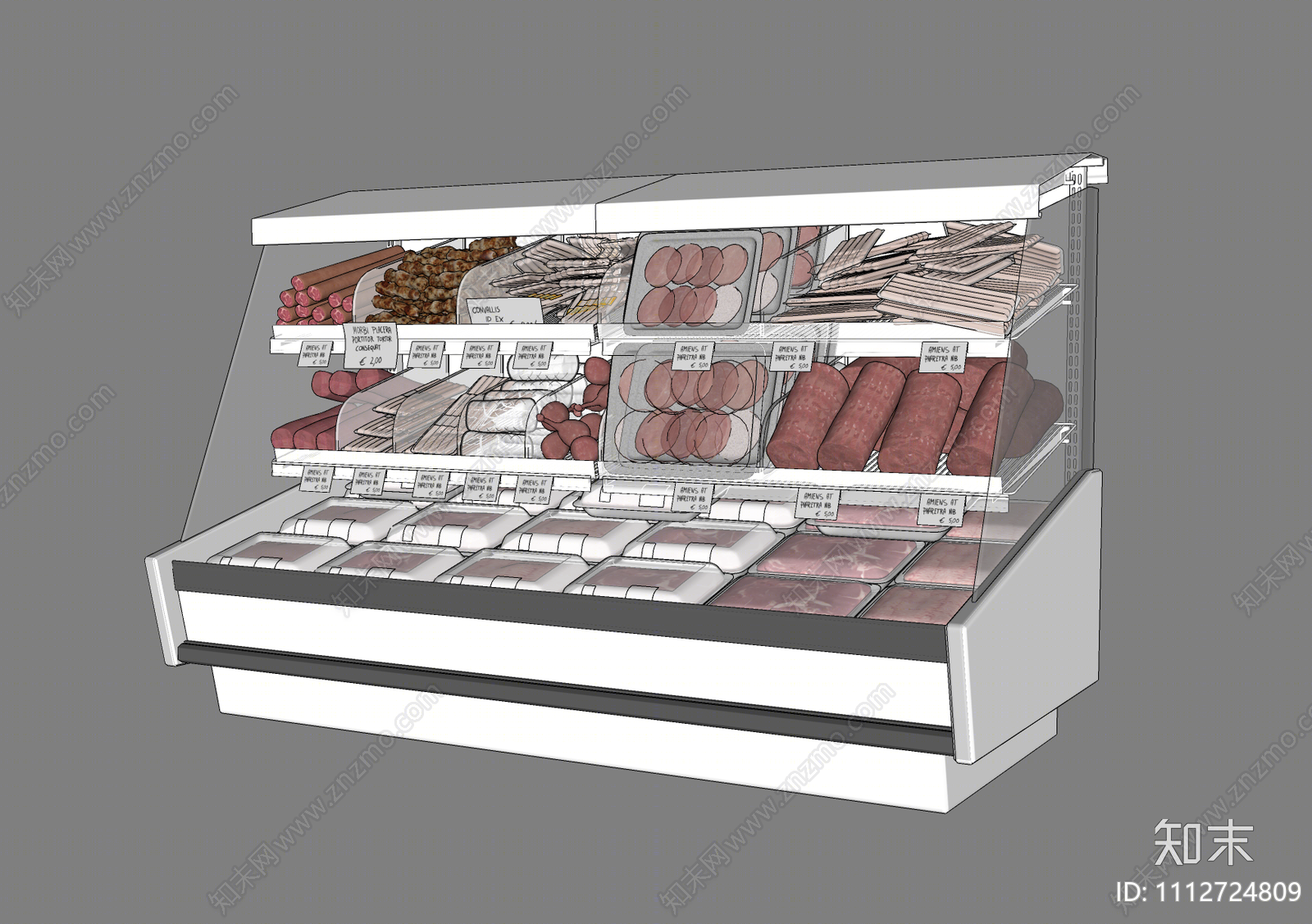 现代生肉熟食货柜SU模型下载【ID:1112724809】