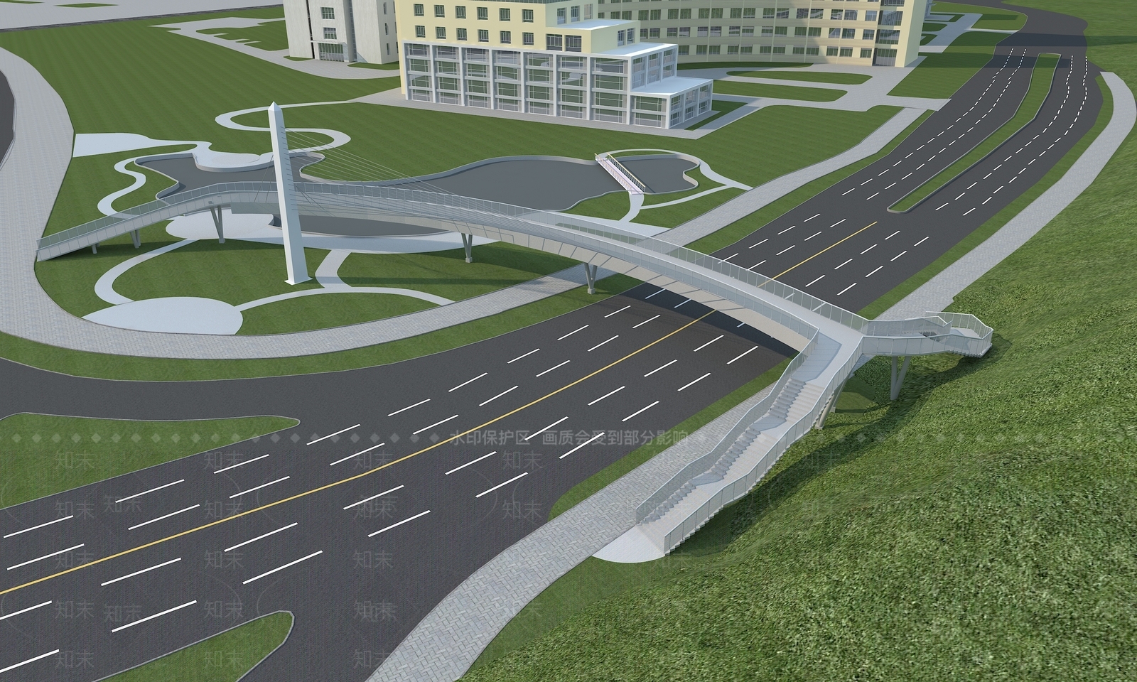 现代人行桥3D模型下载【ID:1112725829】