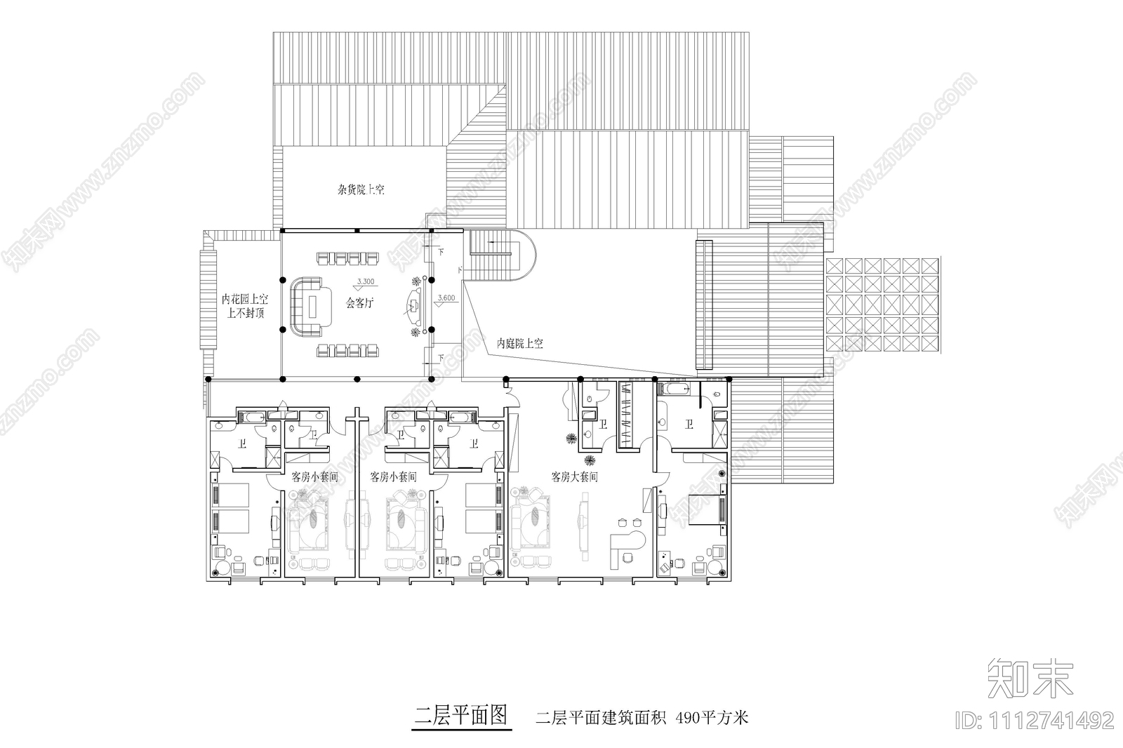 新徽派园林酒店平立面图施工图下载【ID:1112741492】