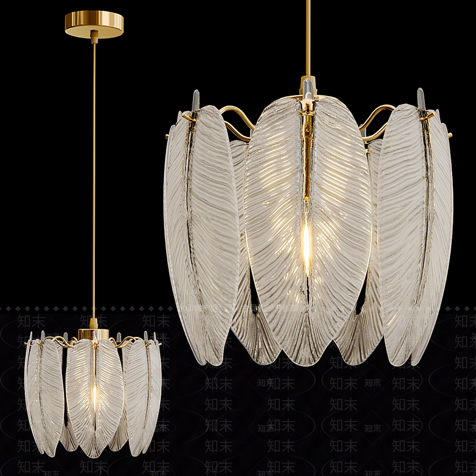 现代羽毛吊灯3D模型下载【ID:1113000099】