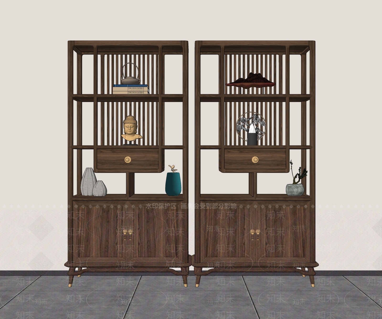 新中式博古架SU模型下载【ID:1112770113】