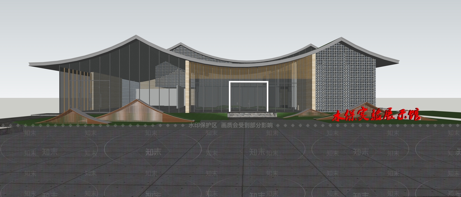 新中式展览馆建筑SU模型下载【ID:1112771658】