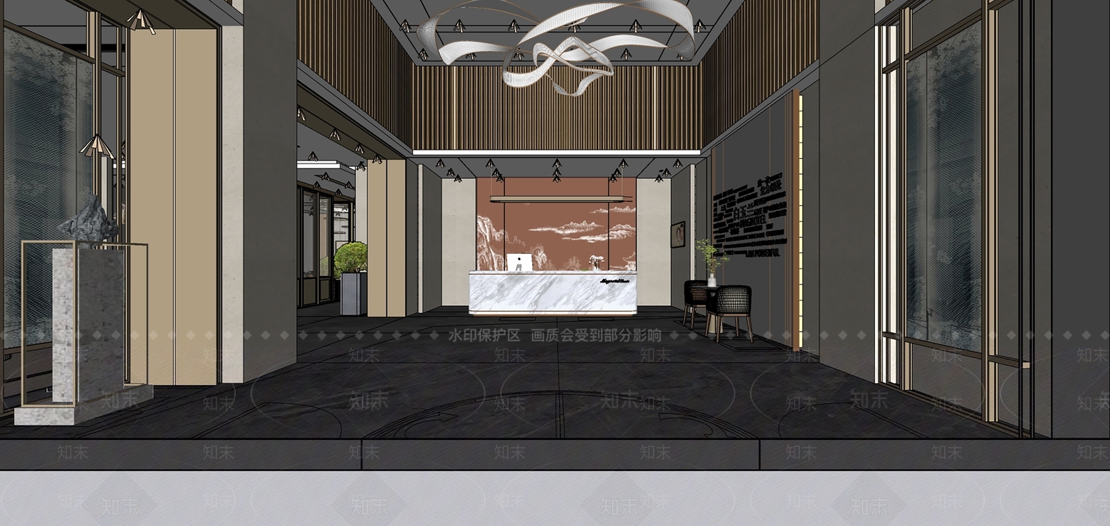 现代酒店大堂SU模型下载【ID:1112780788】